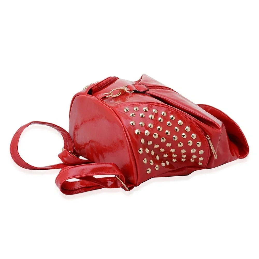 Backpack Red Leatherette Gold Studded